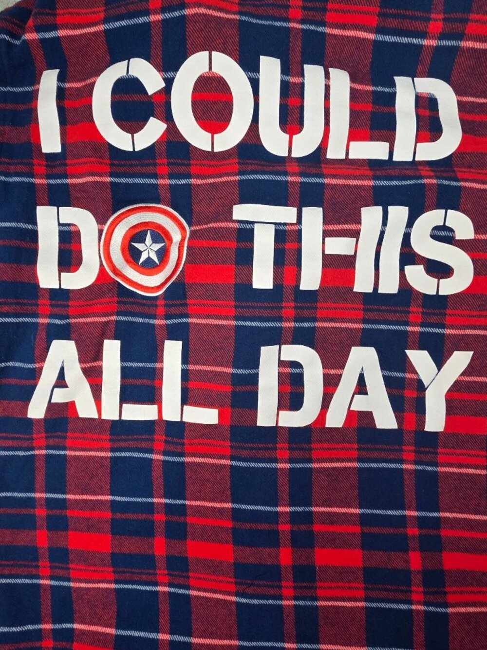 Marvel Captain America Plaid Button-Up Shirt I Could Do This All Day XL